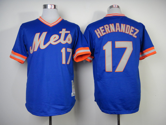 Men New York Mets 17 Hernandez Blue Throwback 1983 MLB Jerseys